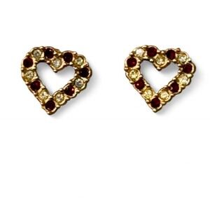 Vintage Avon 1992 #Sparkling Geart" Gold Tone Rhinestone Stud Earrings